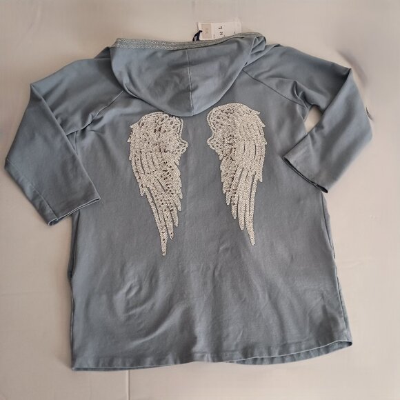 Tempo Paris Blue Sequin Angel Wing Hooded Open Front Cover Women’s Size M-L NWT - Picture 15 of 15